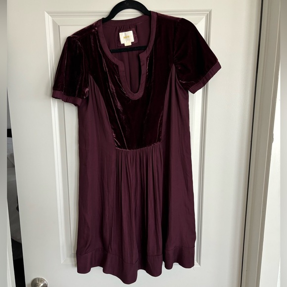 Anthropology Mauve Dress with Velvet - Picture 2 of 8